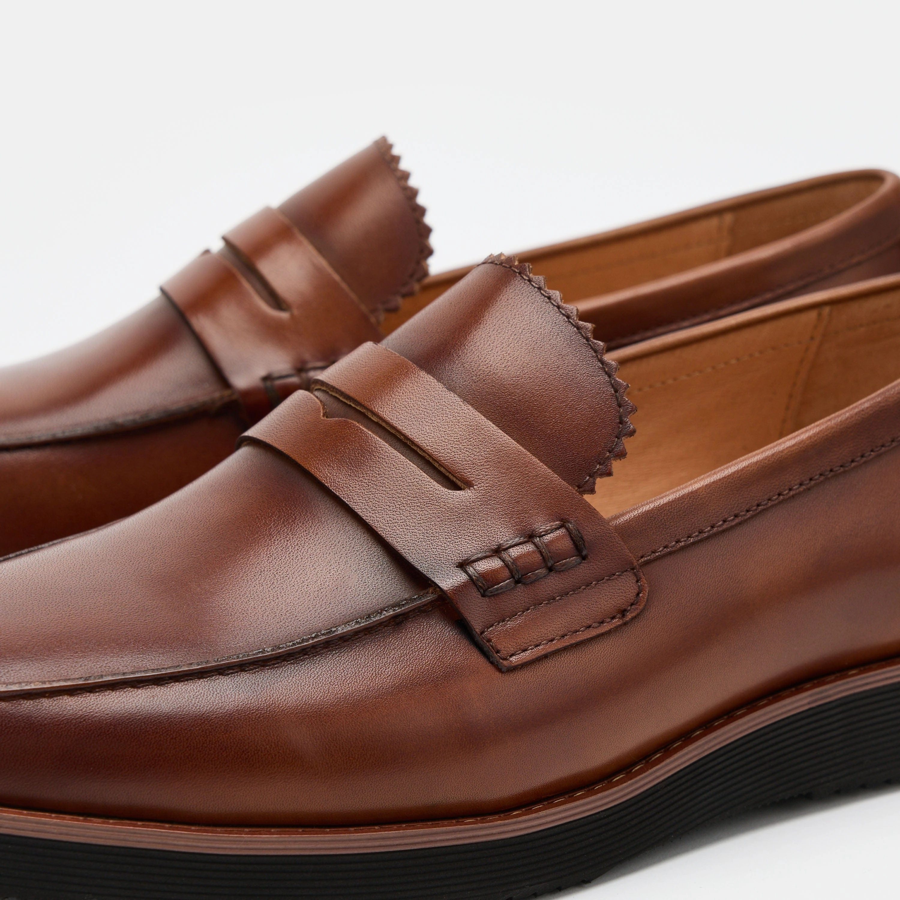 Abe Mahogany Leather Penny Loafers Modern Minimalism