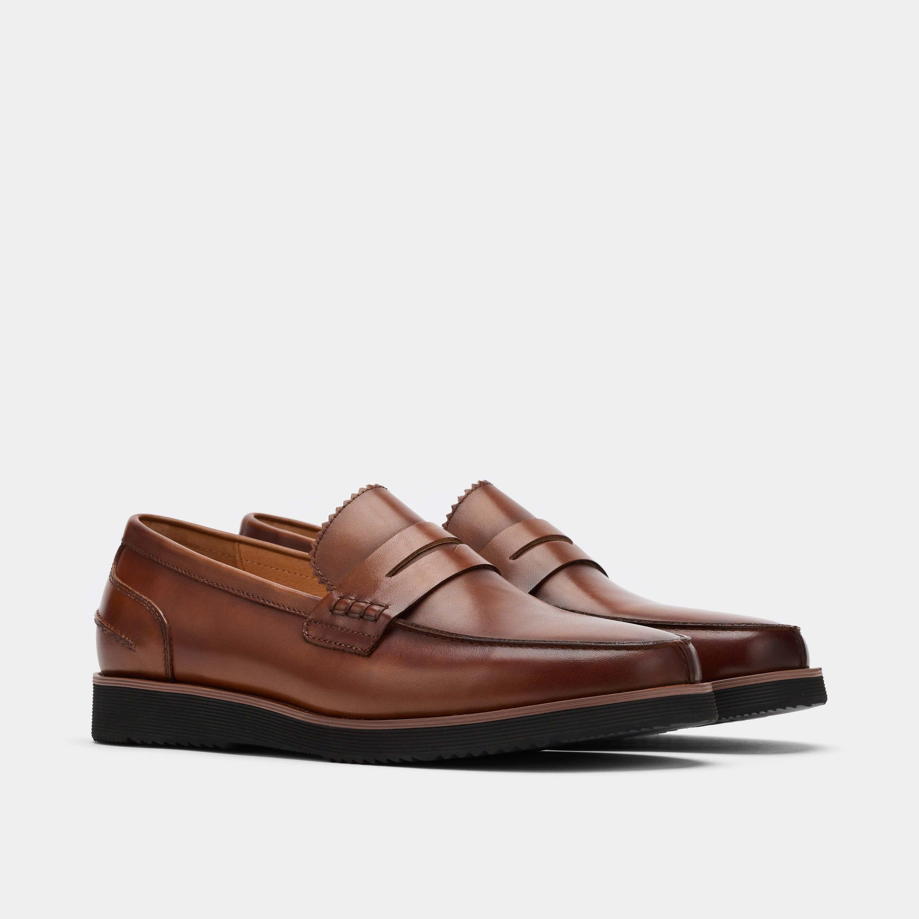 Abe Mahogany Leather Penny Loafers Modern Minimalism