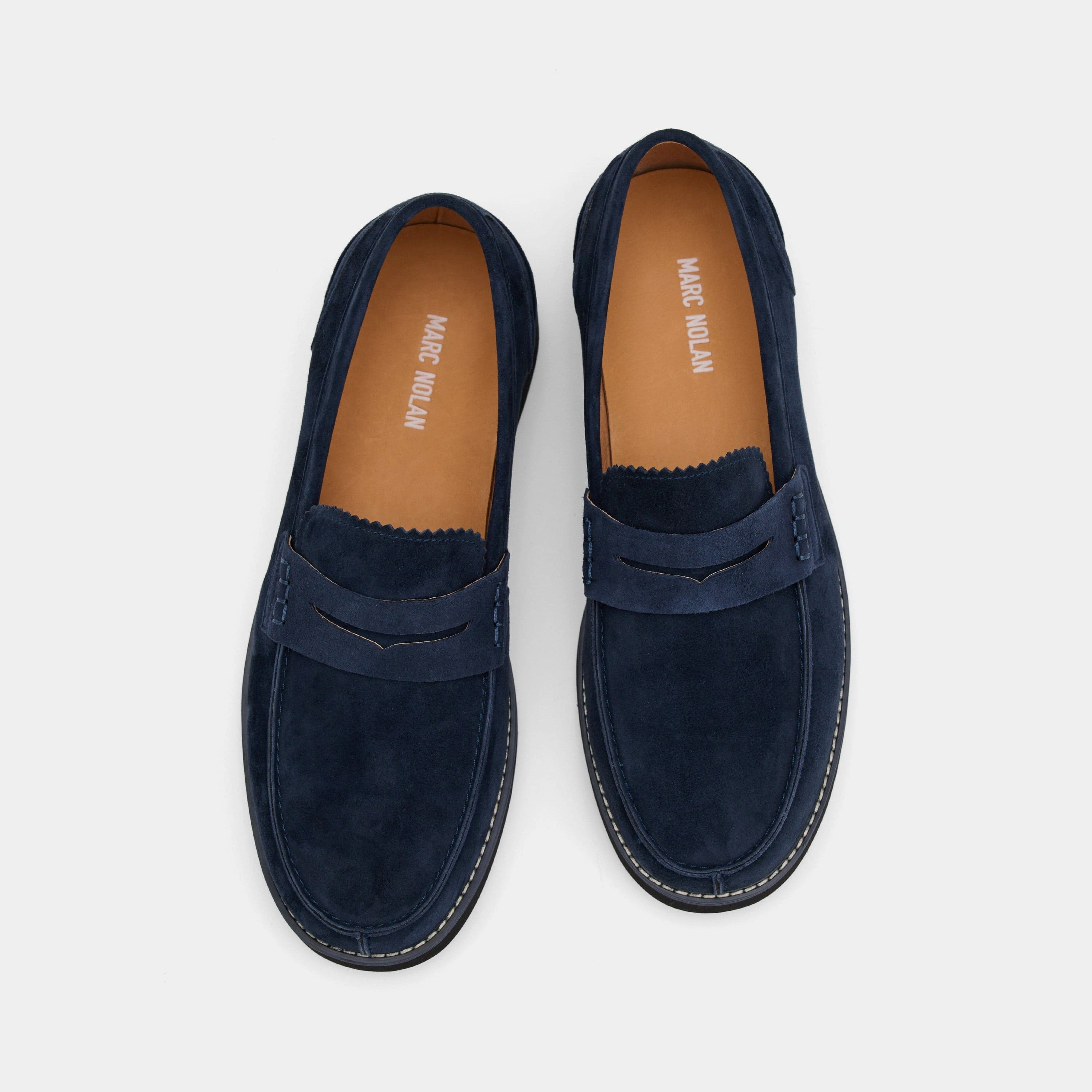 Abe Navy Suede Penny Loafers Soft Journey