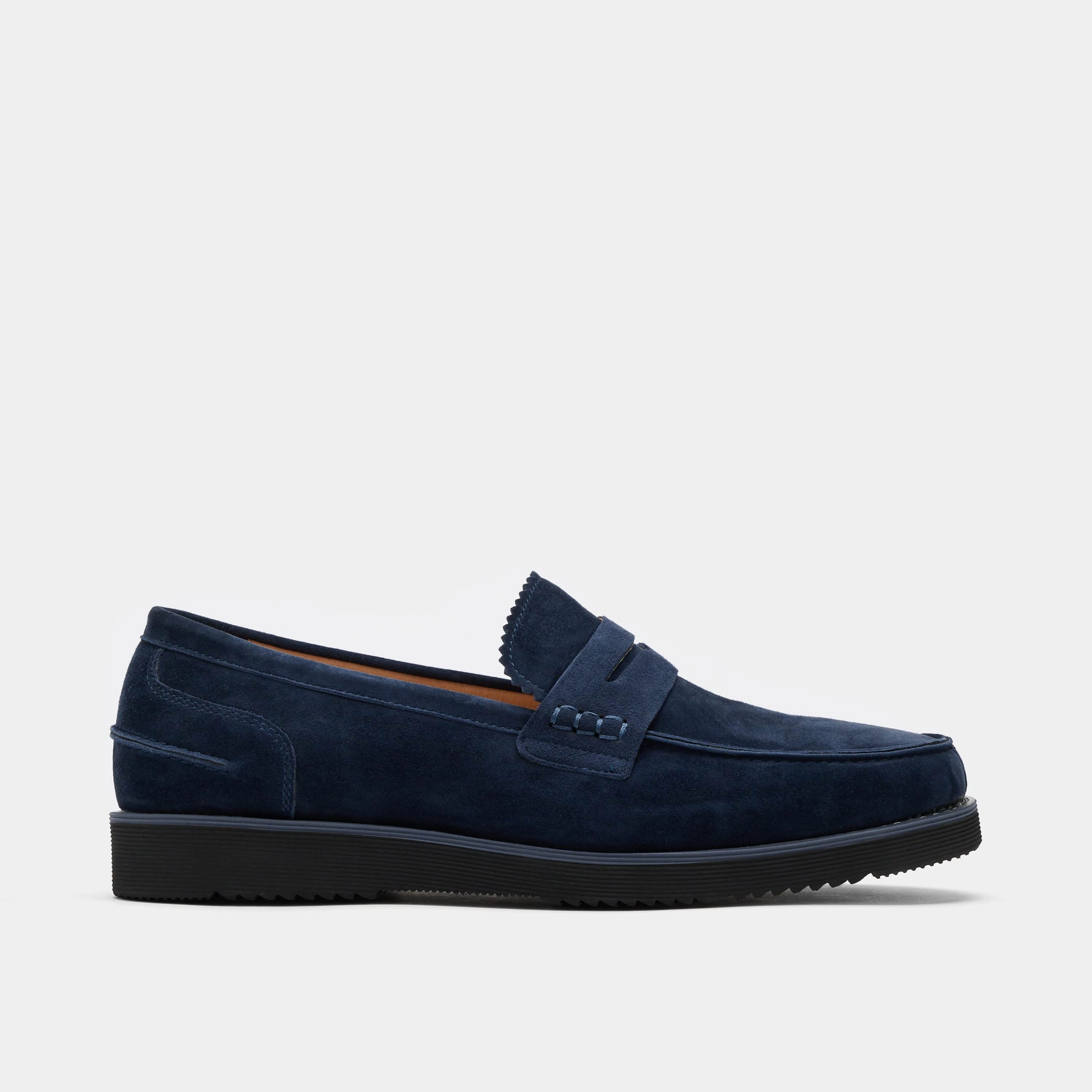 Abe Navy Suede Penny Loafers Sophisticated Look Cushioned heel