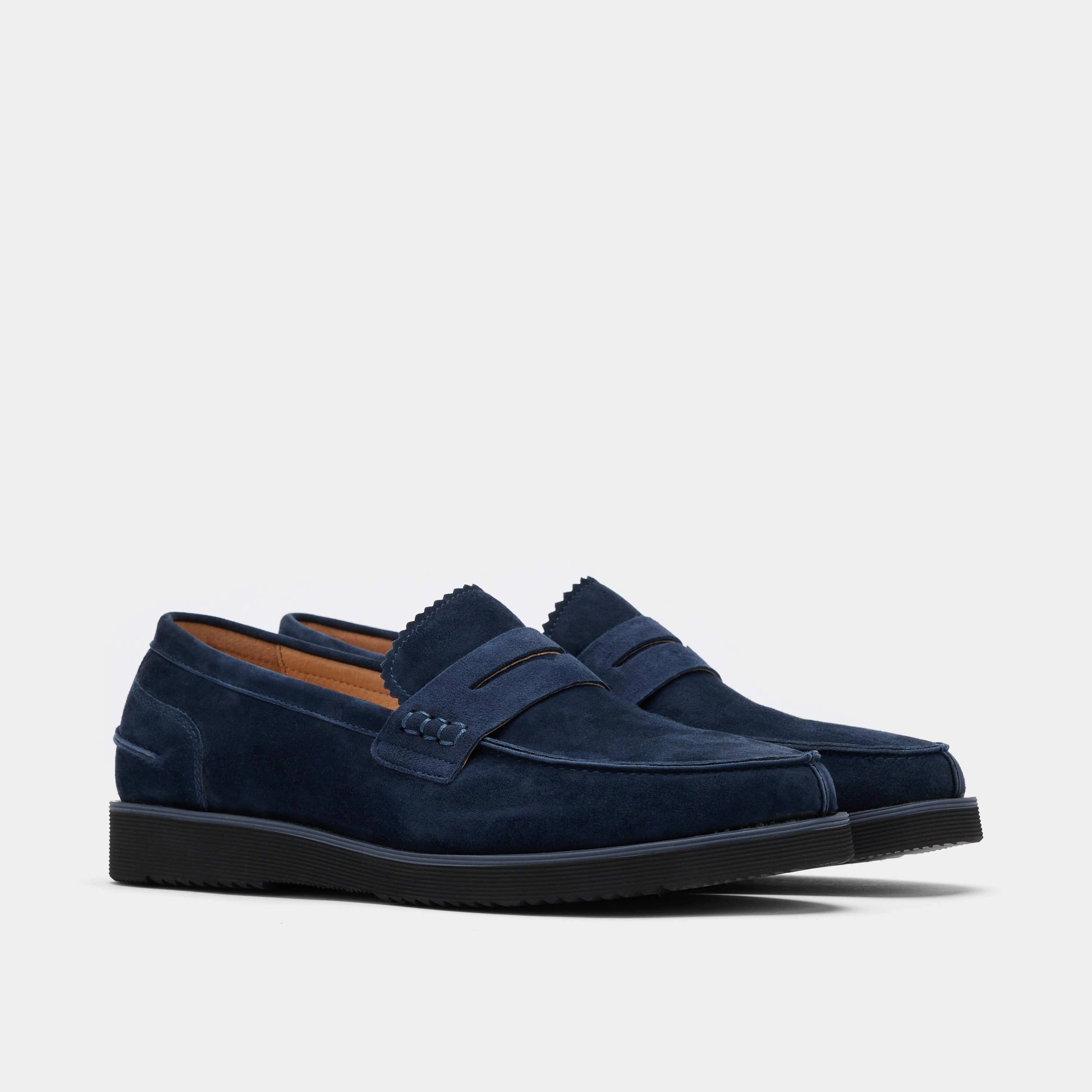 Abe Navy Suede Penny Loafers Soft Journey