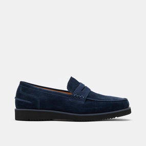 Abe Navy Suede Penny Loafers Sophisticated Look Cushioned heel