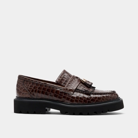 Air Motion Journey Brown Croc Leather Lug Tassel Loafer