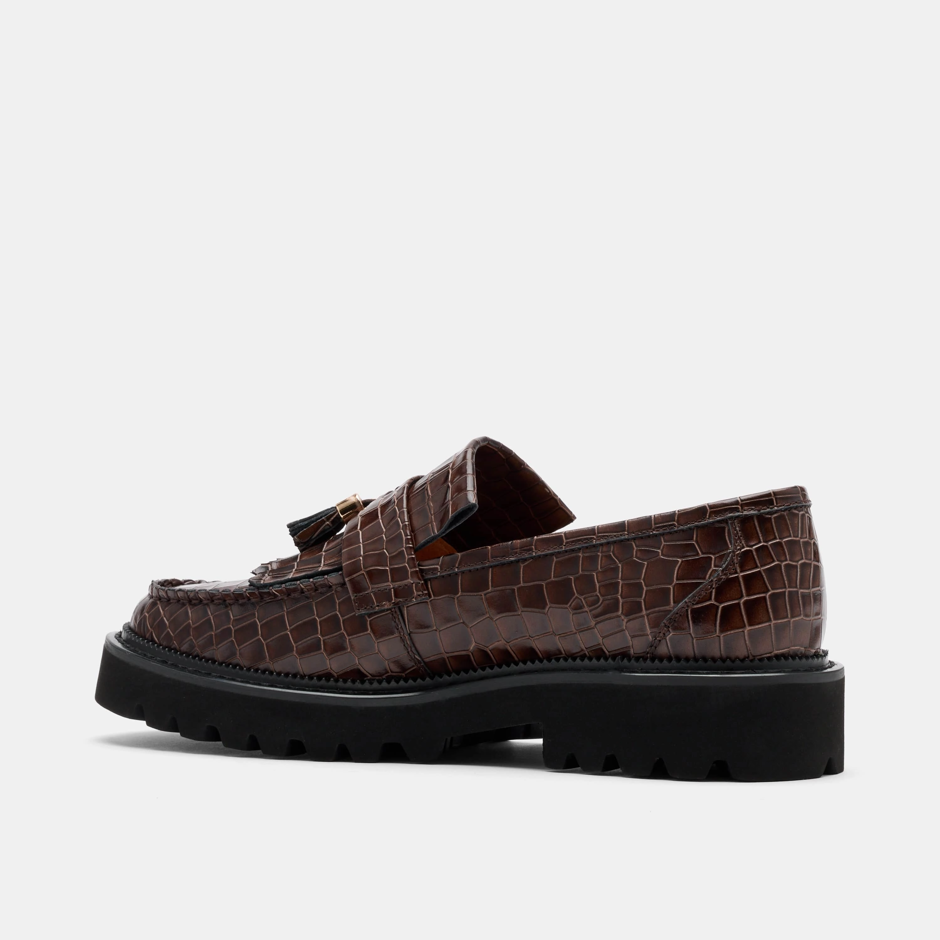 Adaptive Flex Journey Brown Croc Leather Lug Tassel Loafer