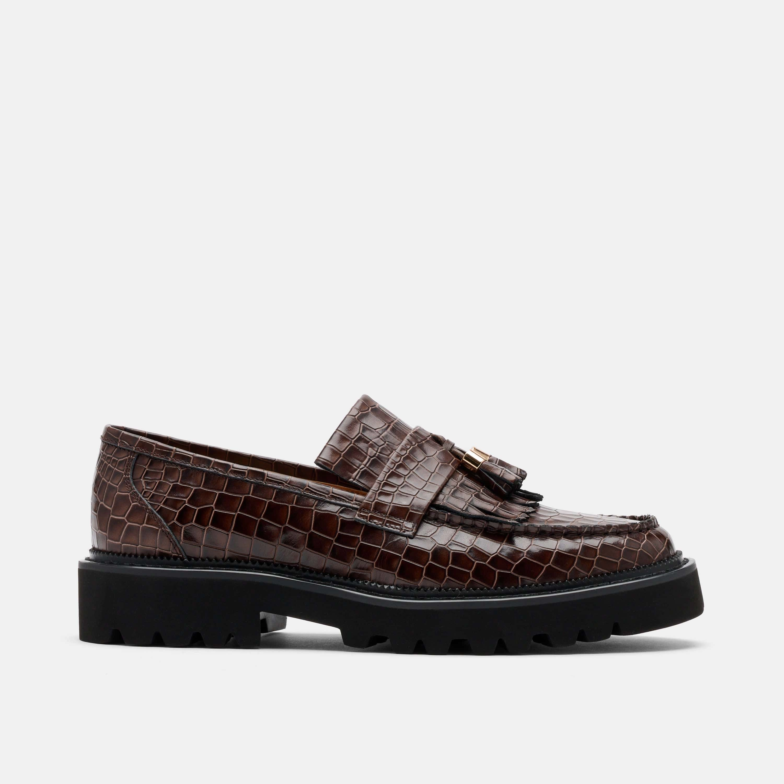Air Motion Journey Brown Croc Leather Lug Tassel Loafer