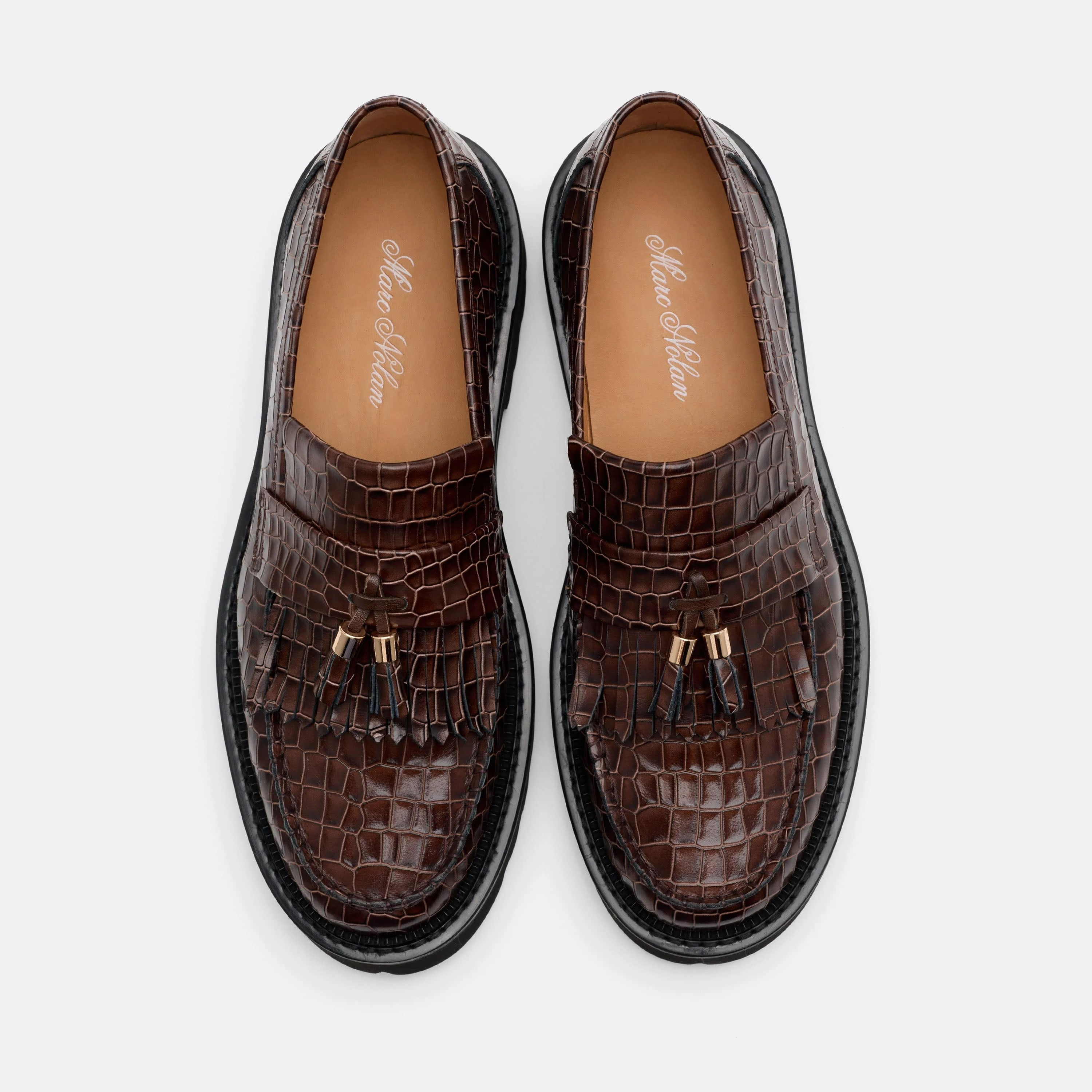 Adaptive Flex Journey Brown Croc Leather Lug Tassel Loafer