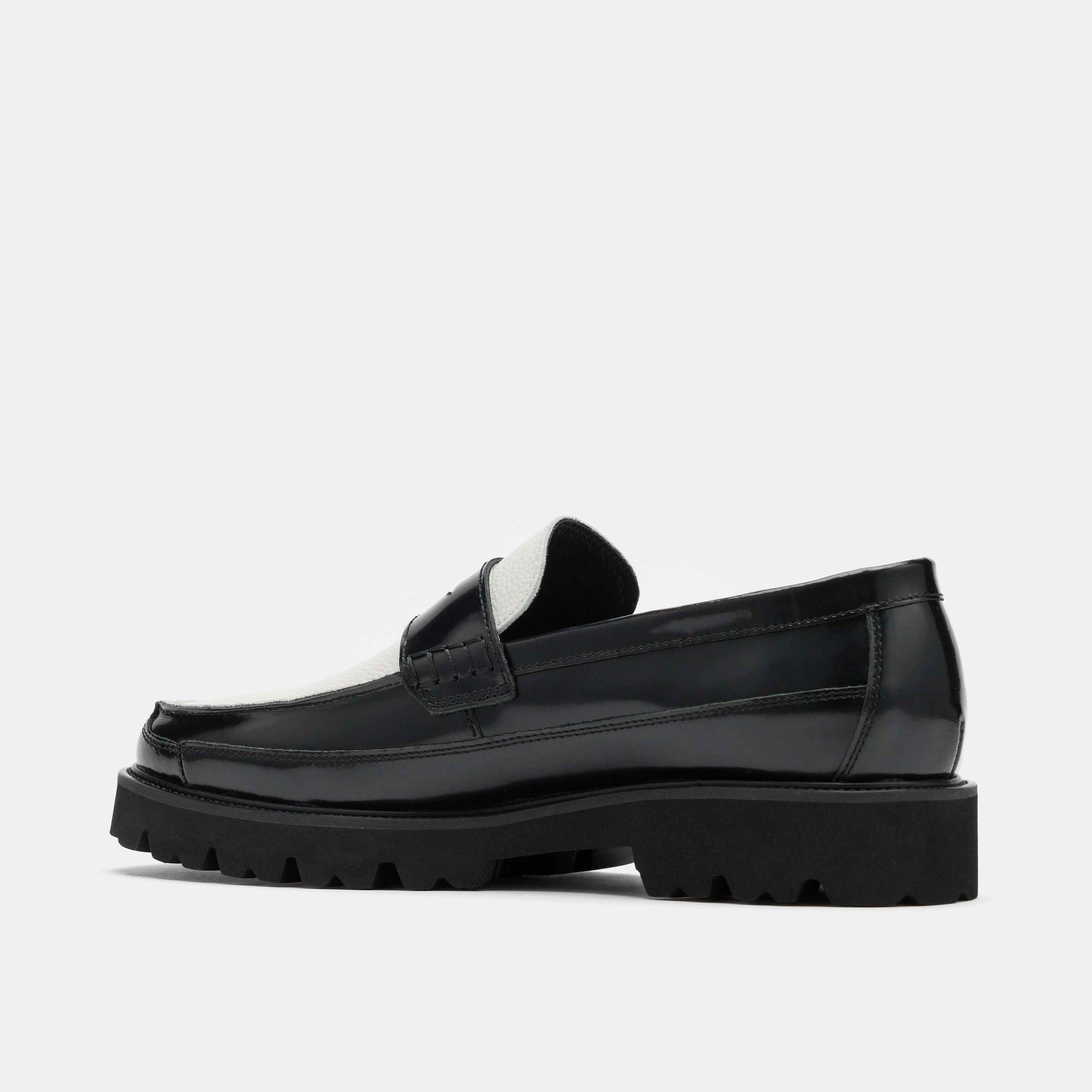 Adler Black/White Leather Lug Penny Loafers Effortless Fit