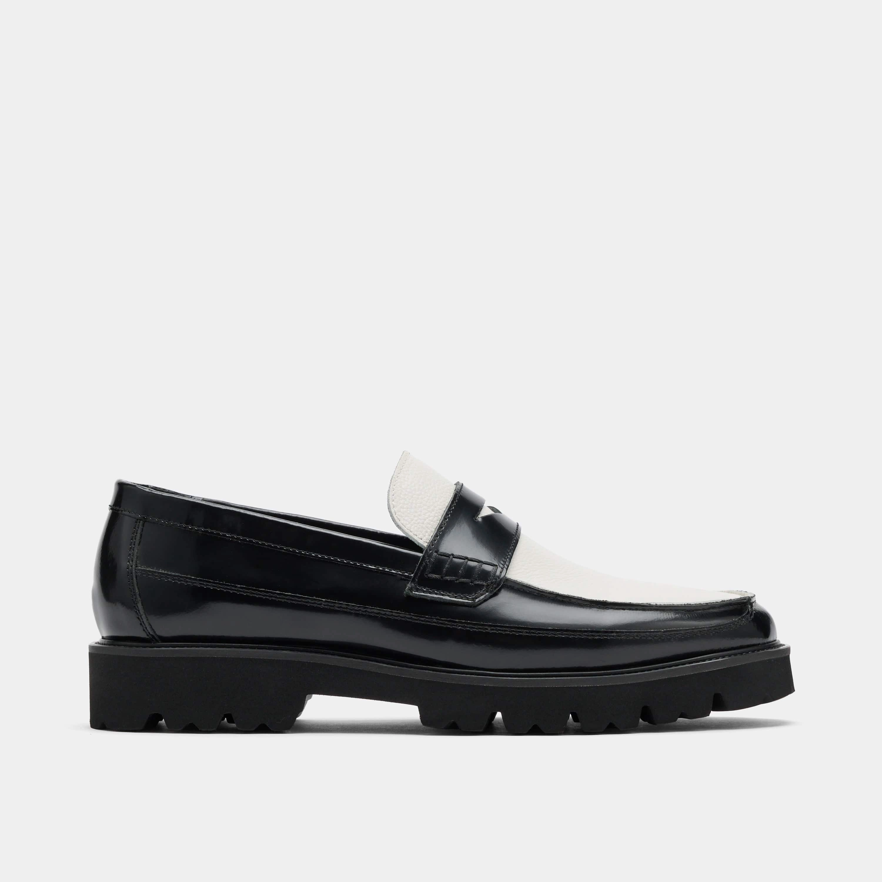All-Purpose Shoes Adler Black/White Leather Lug Penny Loafers