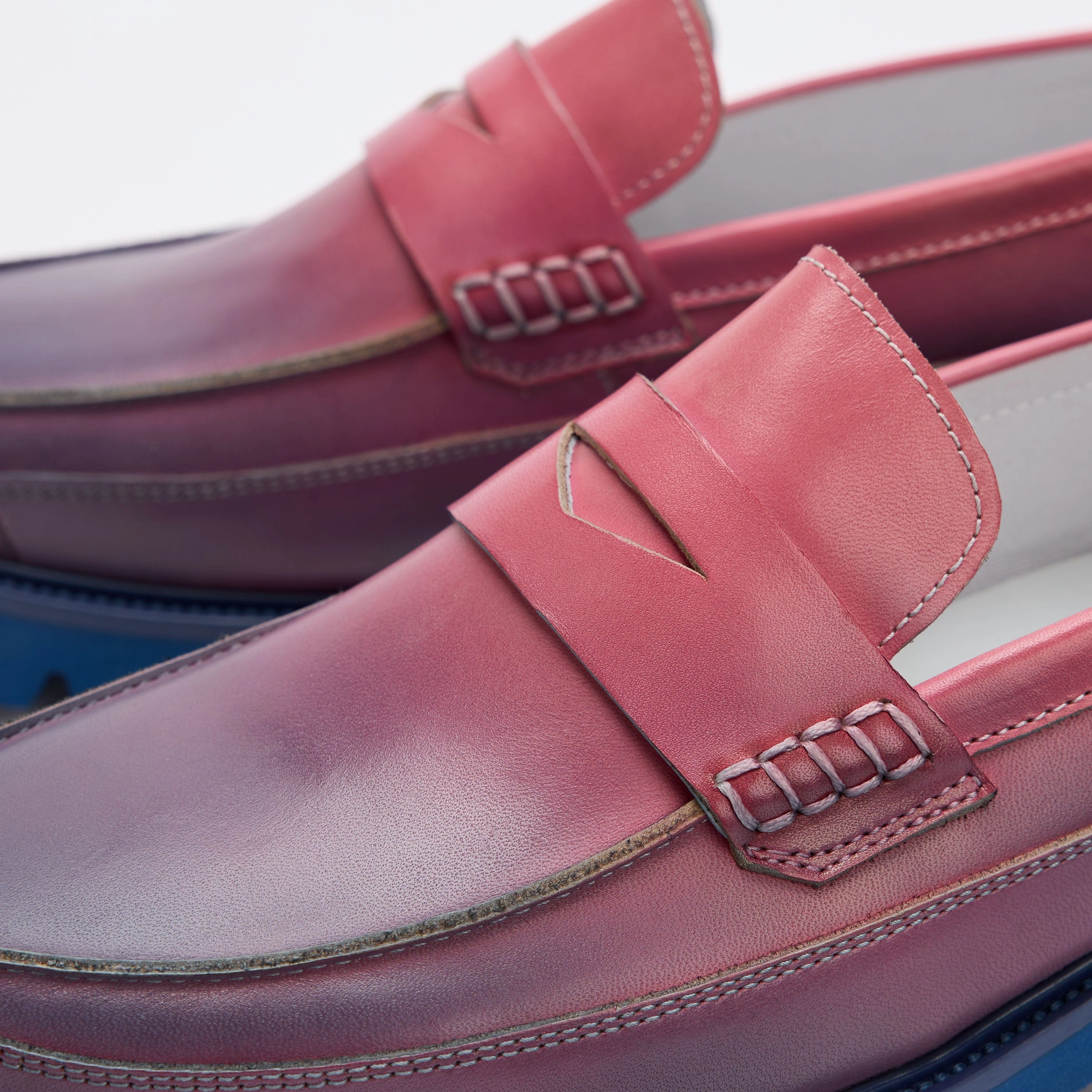 Adler Blue Purple Ombr?? Leather Penny Loafers Breathable mesh