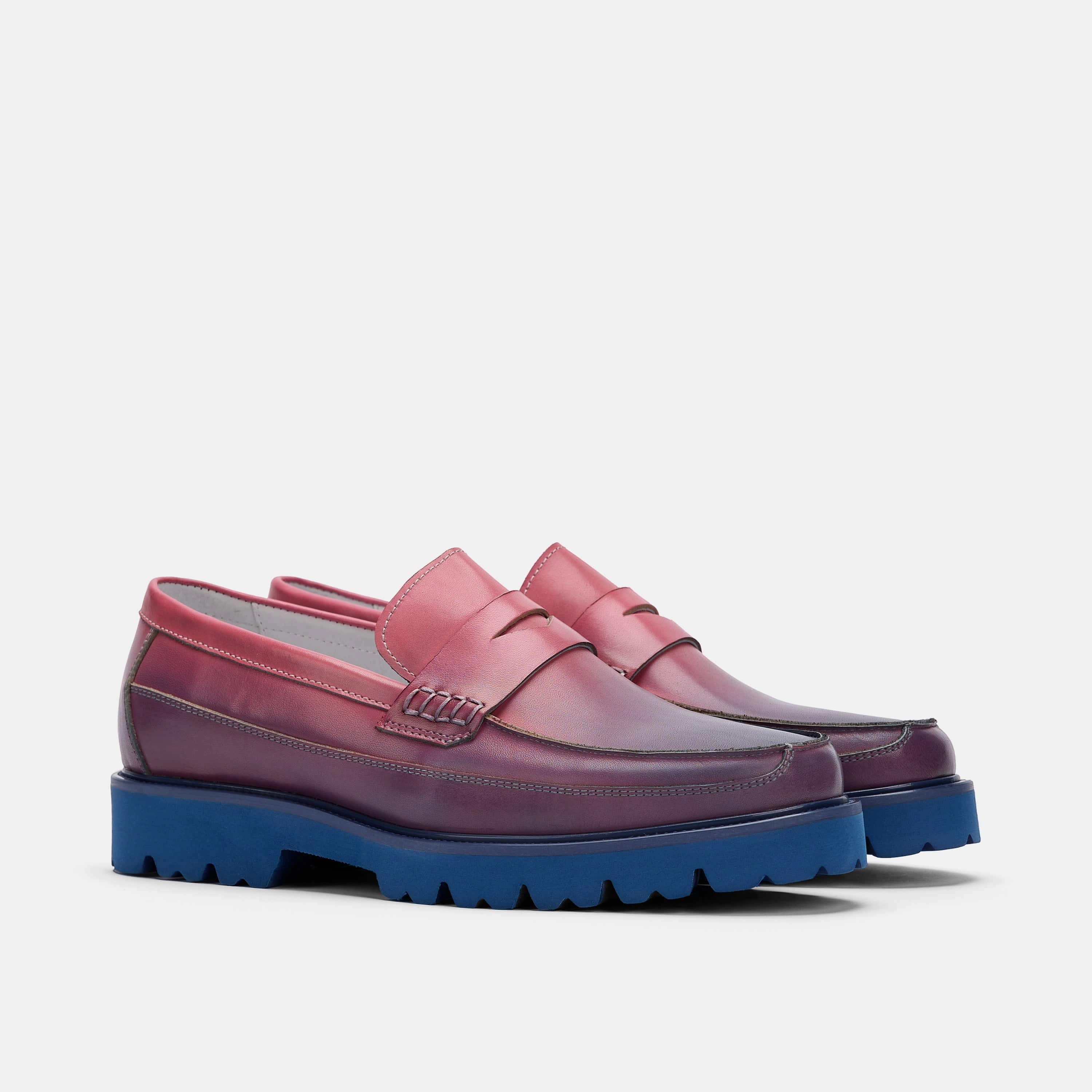 Adler Blue Purple Ombr?? Leather Penny Loafers Breathable mesh