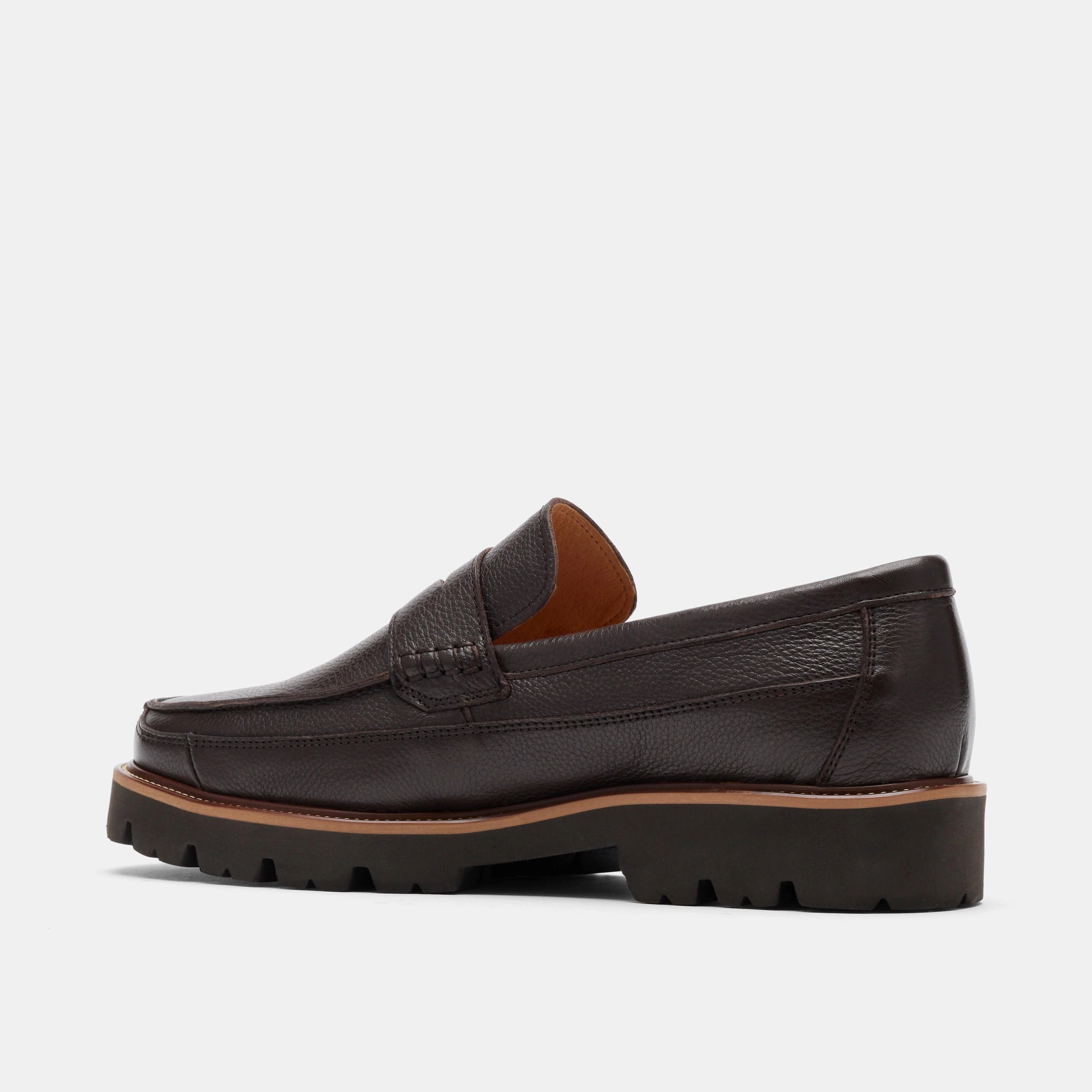 Adler Chocolate Brown Pebble Leather Lug Penny Loafers City Stride