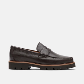 Easy Care Adler Chocolate Brown Pebble Leather Lug Penny Loafers