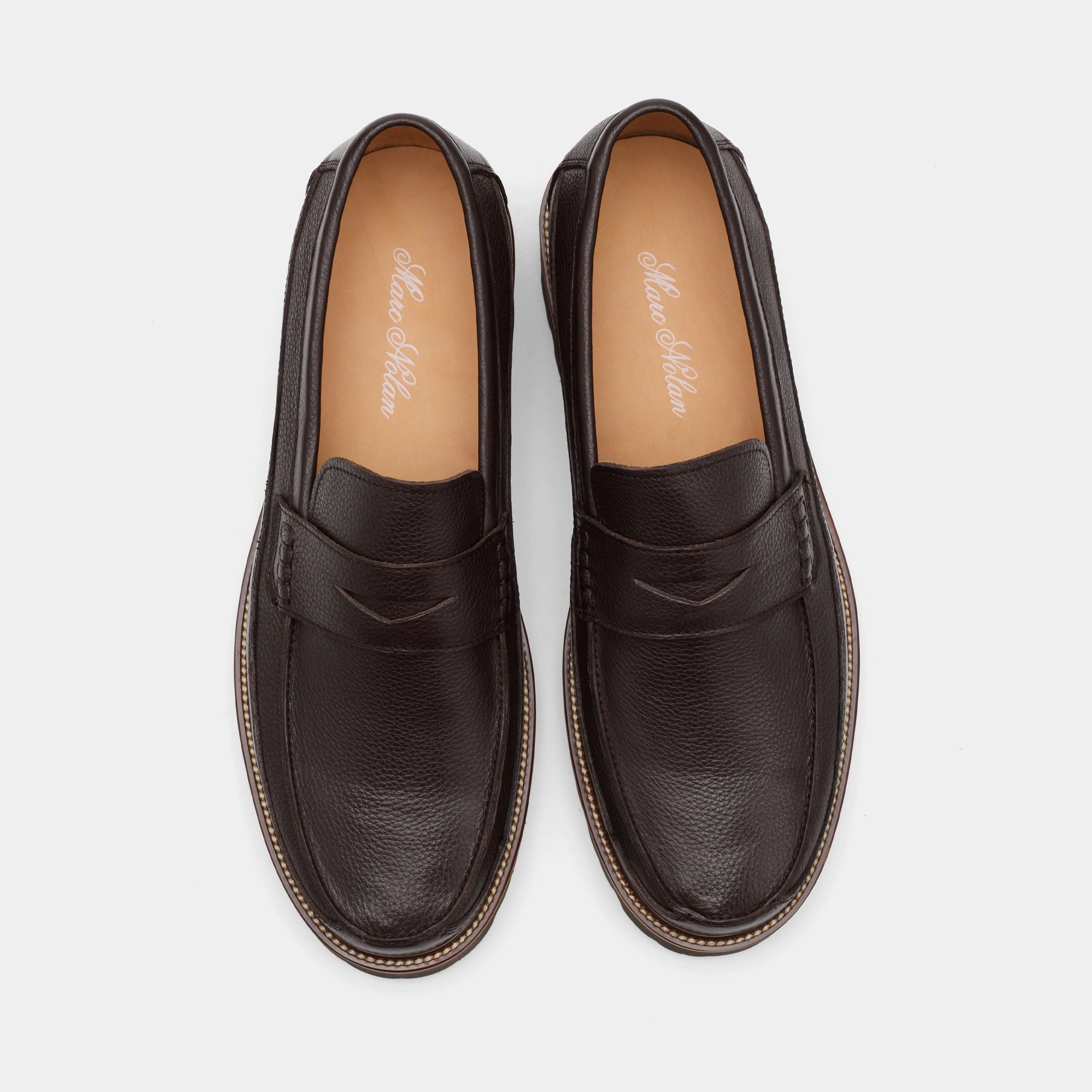 Adler Chocolate Brown Pebble Leather Lug Penny Loafers City Stride