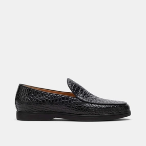 Alessandro Black Croc Leather Venetian Loafers Minimalist Style