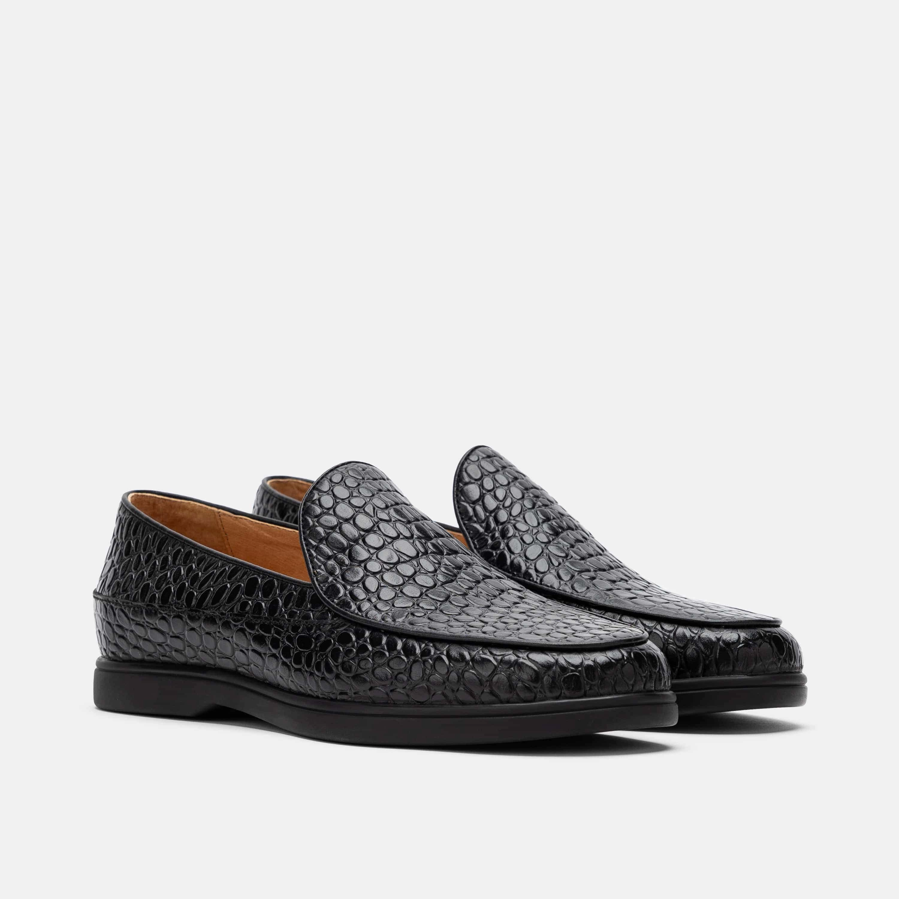 Alessandro Black Croc Leather Venetian Loafers Trendy Tread