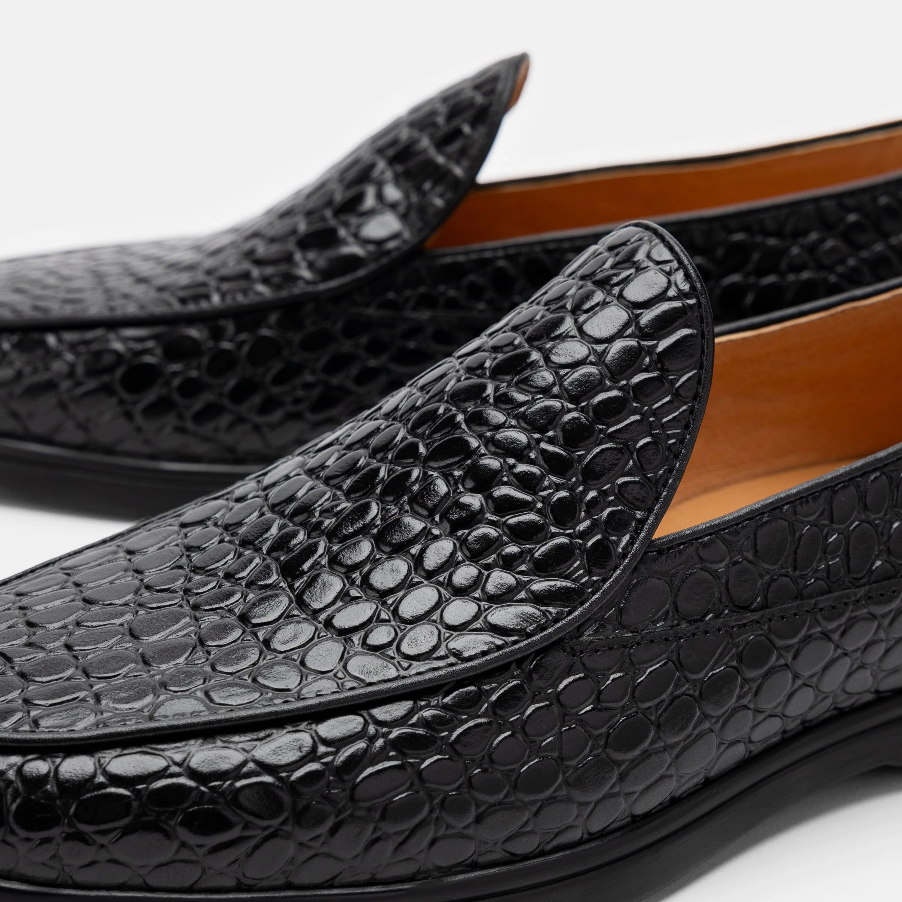 Alessandro Black Croc Leather Venetian Loafers Trendy Tread