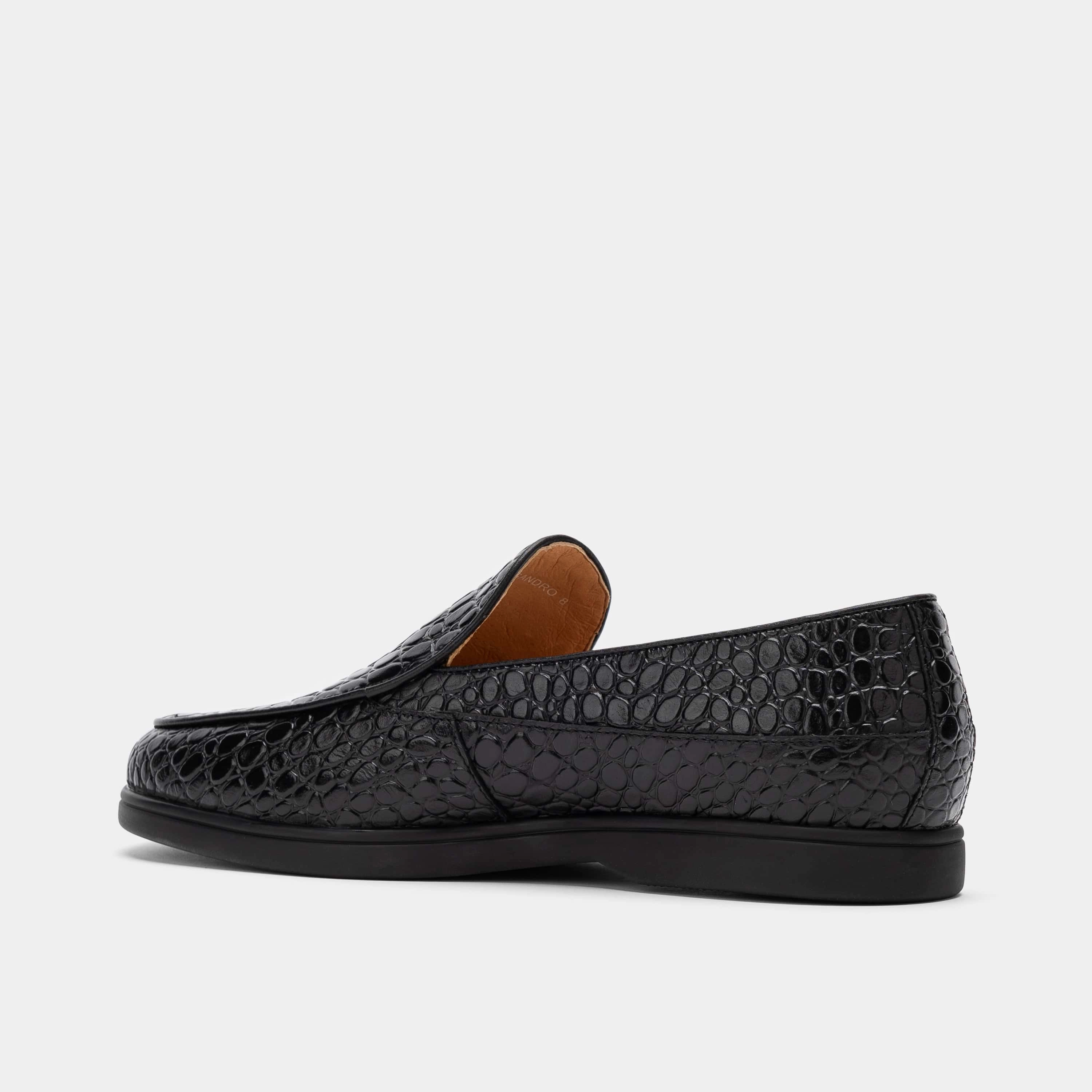Alessandro Black Croc Leather Venetian Loafers Trendy Tread