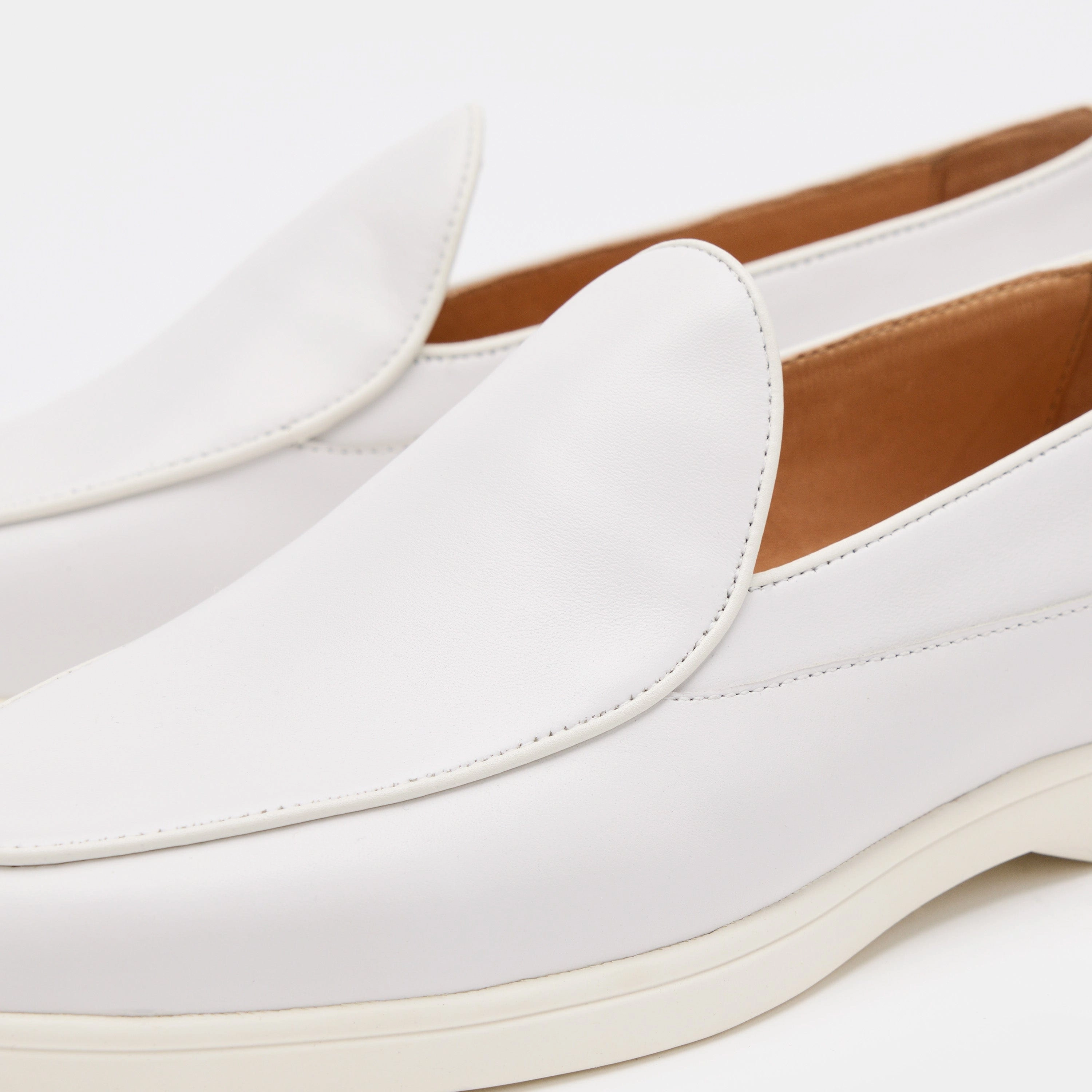 Alessandro White Leather Venetian Loafers Lightweight Sole