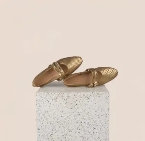 Light Step Footwear Modern Classic Design Como 2 Buckle  - Perforated Gold Foil