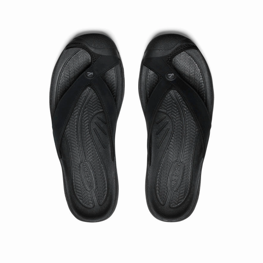 All Day Men's Waimea Leather Flip-Flop  |  Black/Black