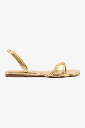 Pointed Toe Design Annie Flat In Gold Metallic Leather
