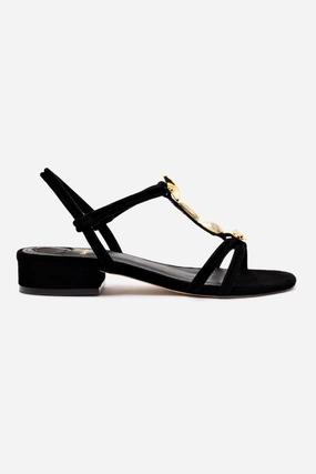 Elegant Cushion Shelly Flat Sandal In Black Suede