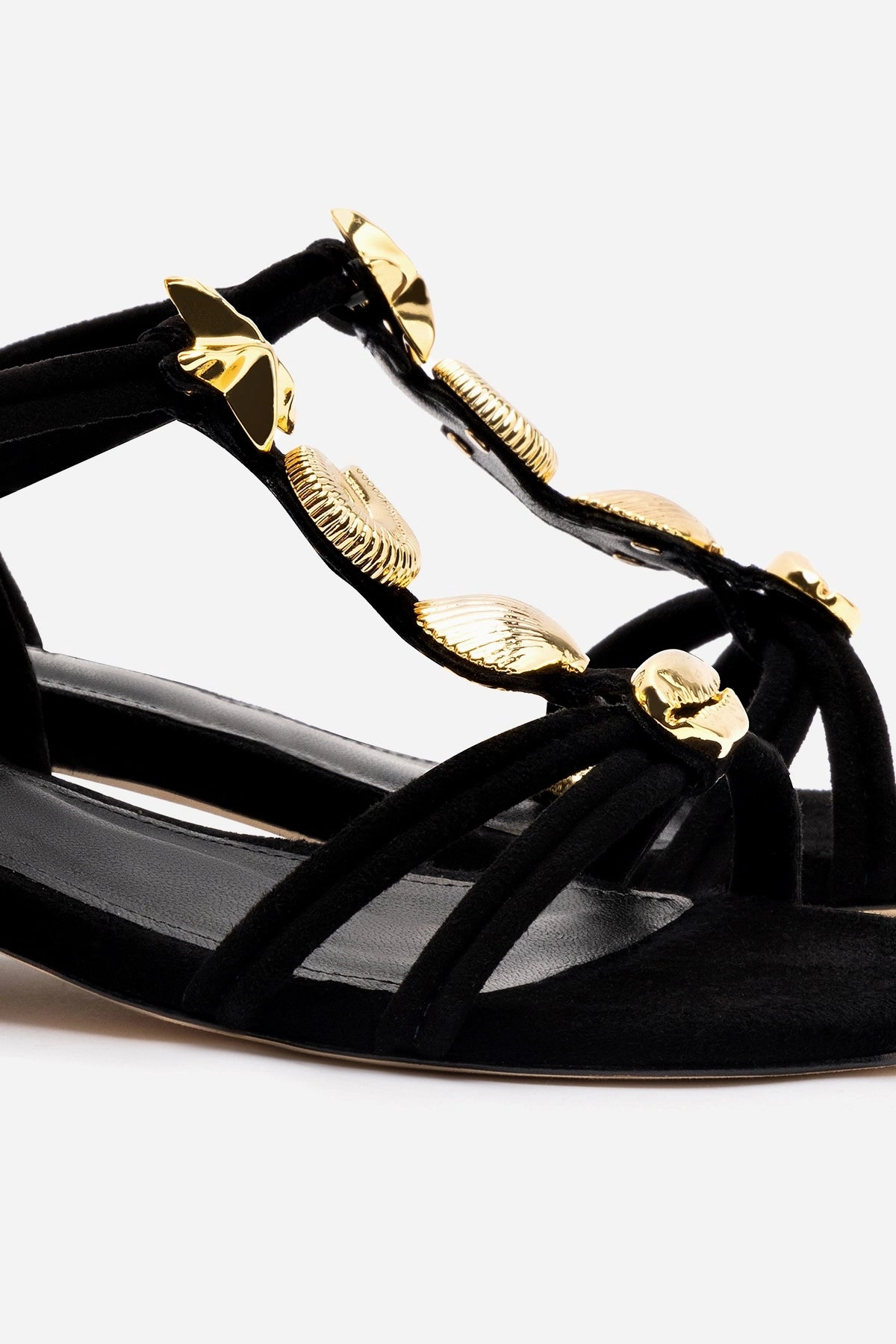 Anti-Fatigue Shelly Flat Sandal In Black Suede