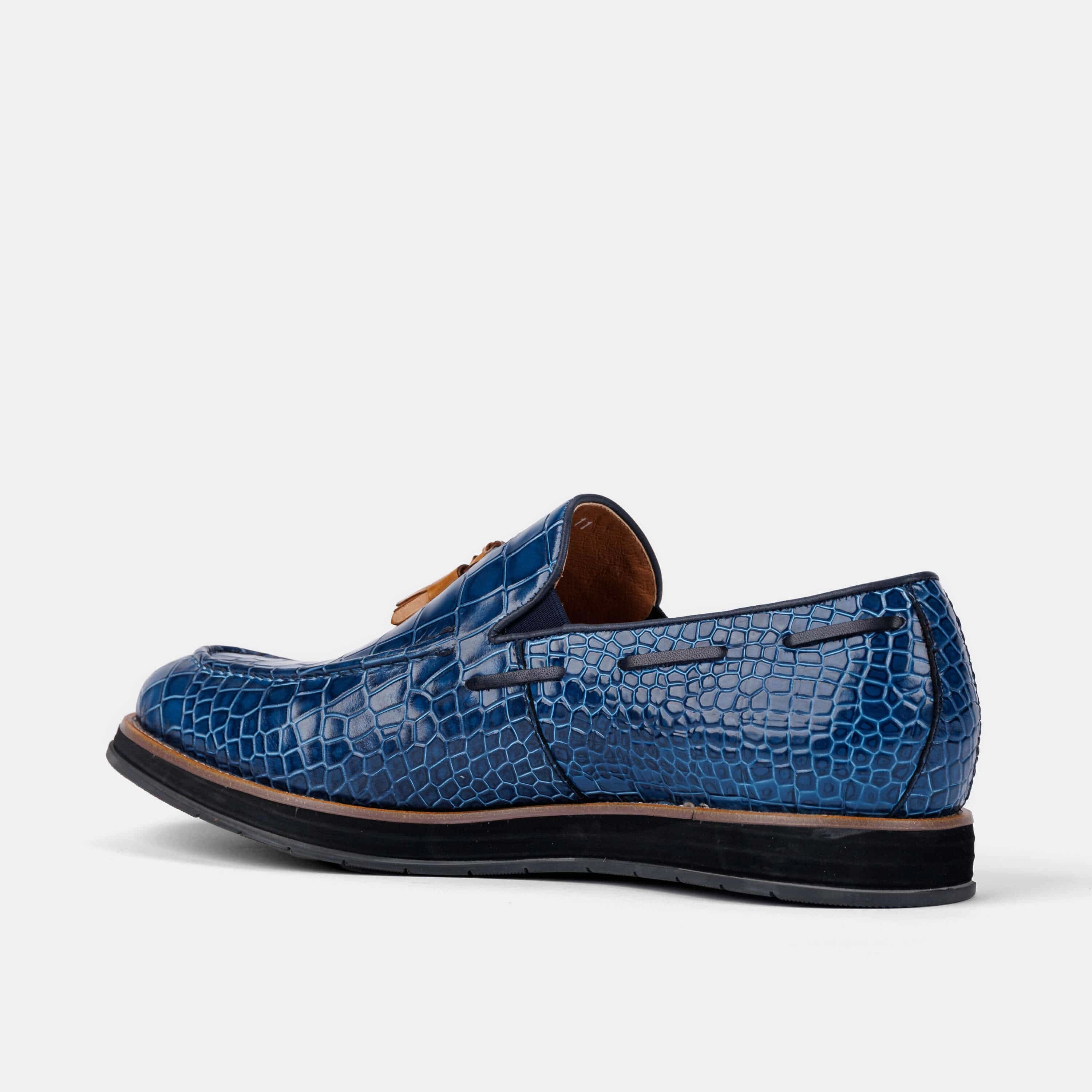 Apollo Blue Crocskin Tassel Loafers Fade-Free