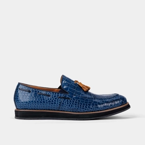 Breathable fabric Apollo Blue Crocskin Tassel Loafers
