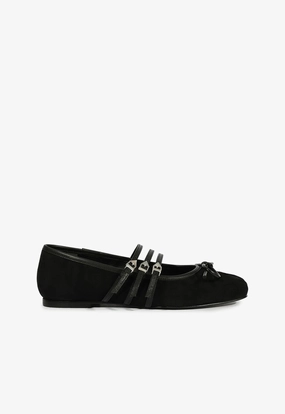 Arissa Black Suede Ballet Flat Comfortable Support Workhorse Footwear