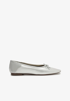 Arissa Silver Leather Ballet Flat Simple Sophistication Shoes