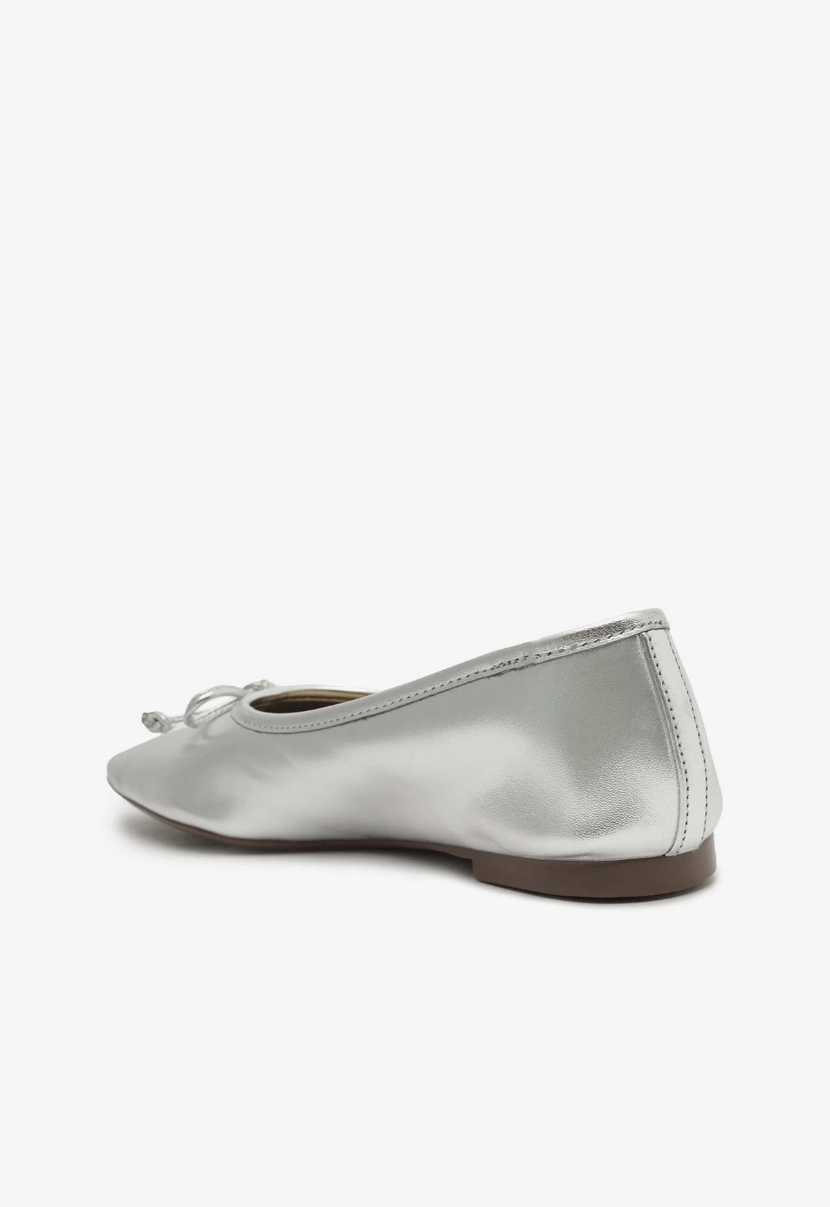 Arissa Silver Leather Ballet Flat Stylish Basic