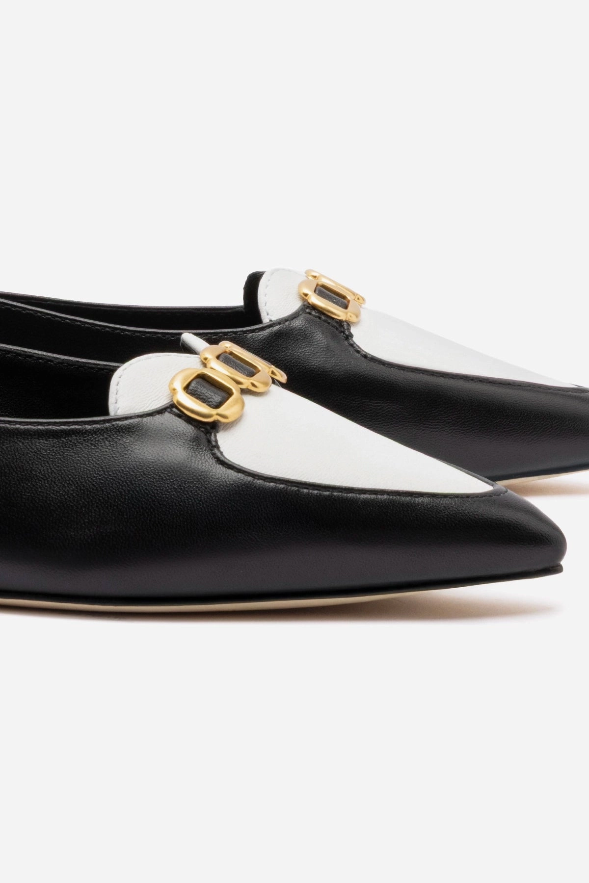 Audrey Flat In Black and White Leather Travel Friendly