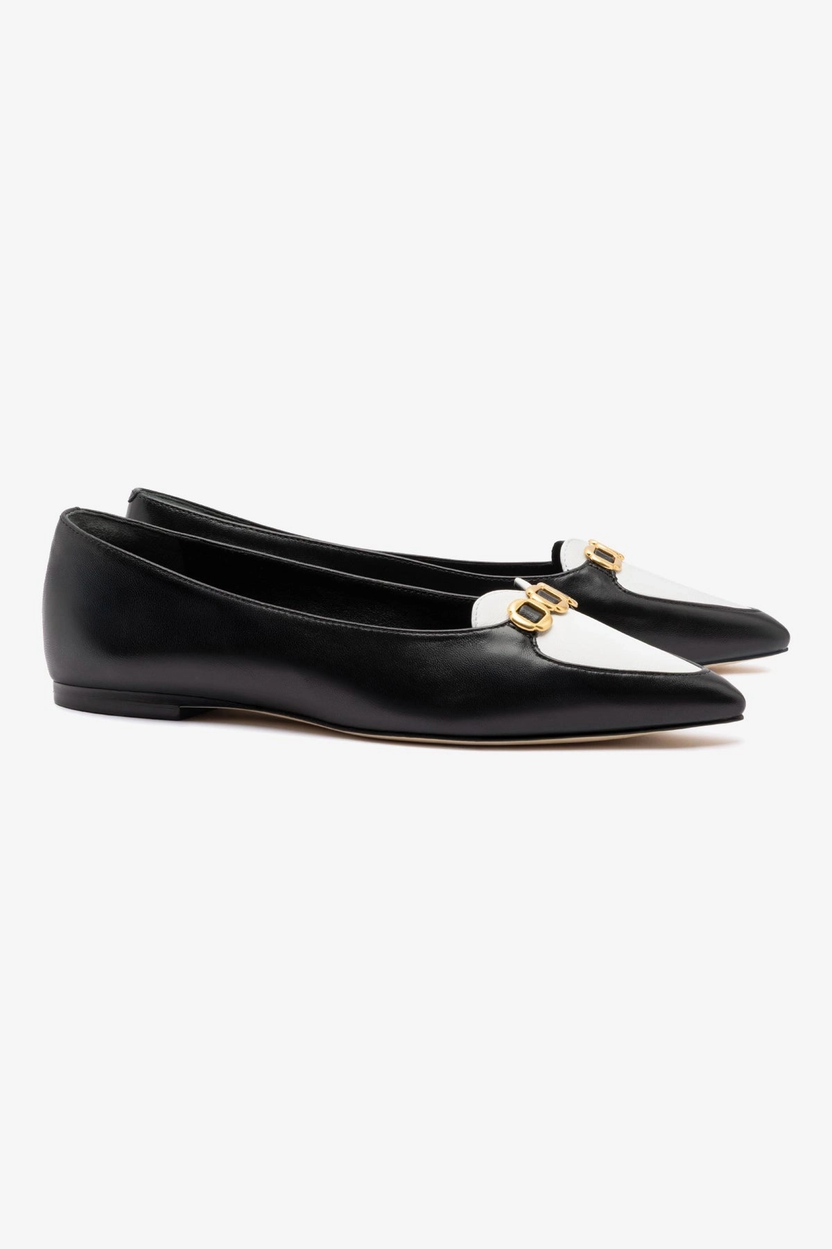 Audrey Flat In Black and White Leather Travel Friendly