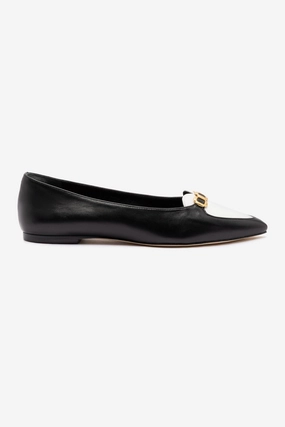 Practical Design Comfortable Support Audrey Flat In Black and White Leather