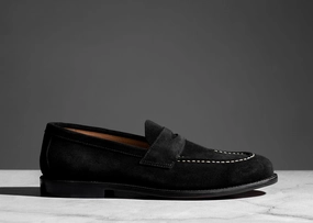 Unlined Traveler Penny Black Suede Medallion Toe Flexible Walk