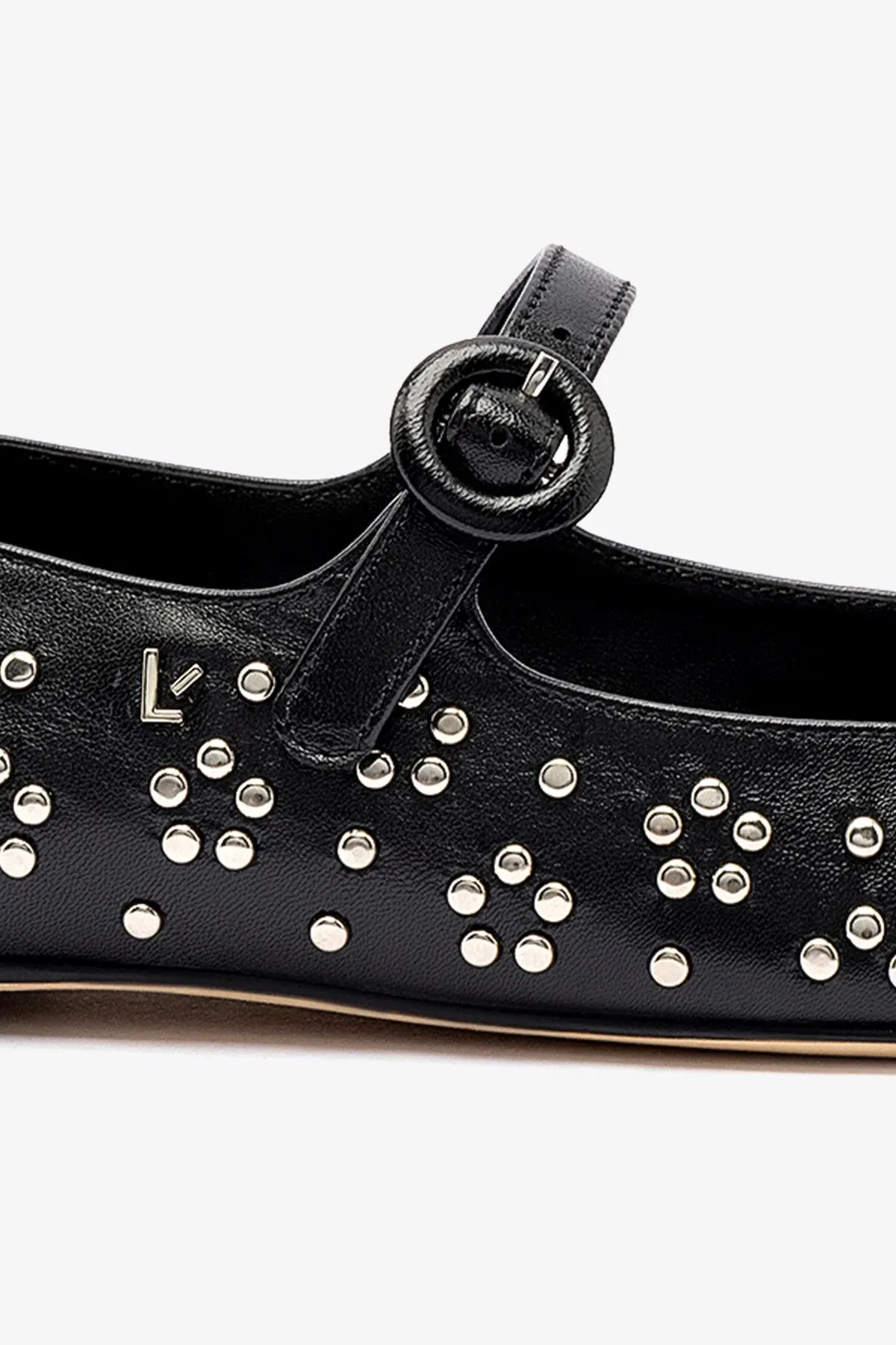 Blair Ballet Flat In Black Leather and Metallic Studs Fashion Ease
