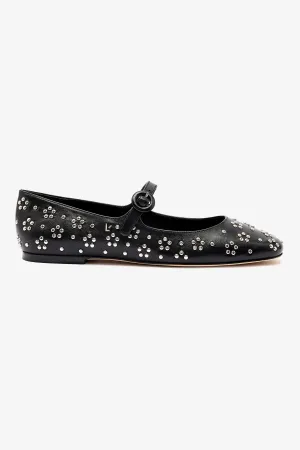 All-day Comfort Blair Ballet Flat In Black Leather and Metallic Studs
