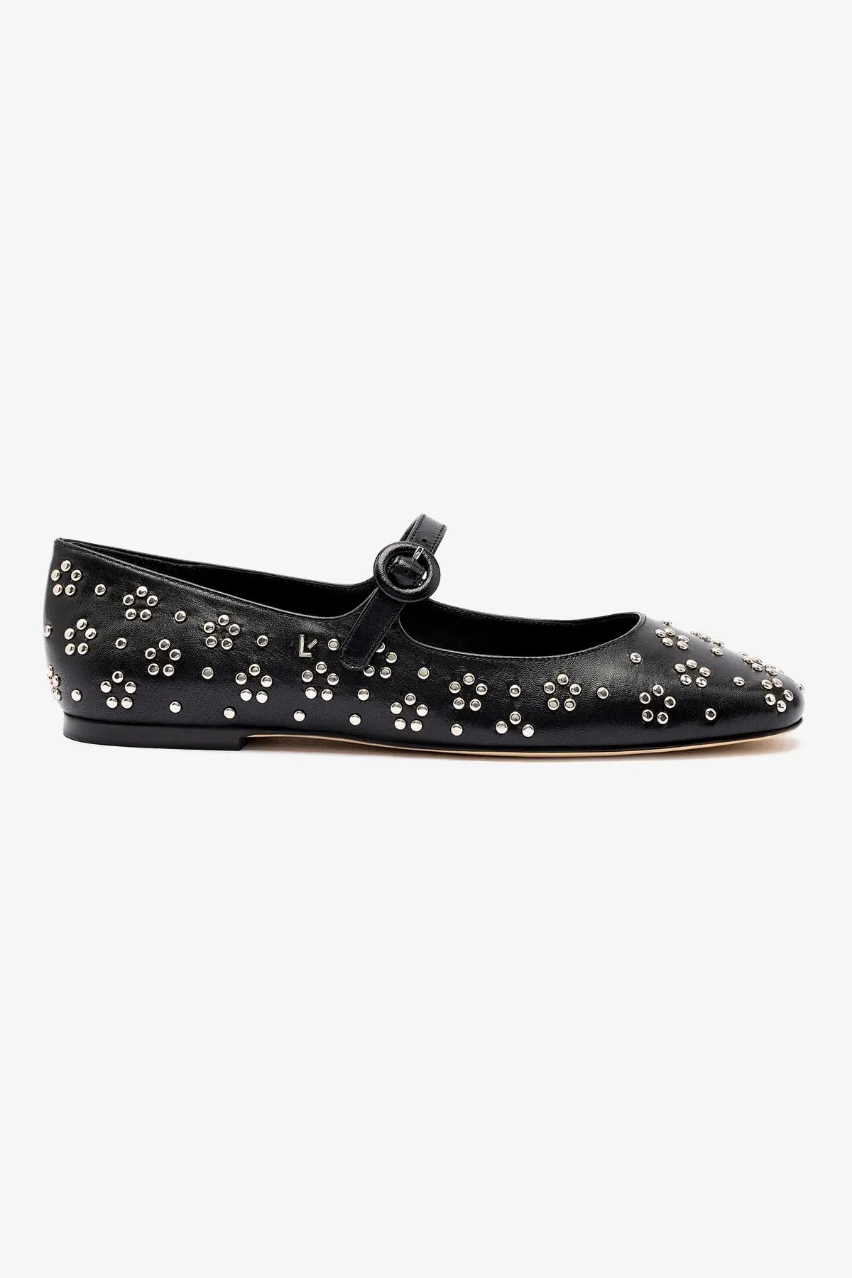 All-day Comfort Blair Ballet Flat In Black Leather and Metallic Studs