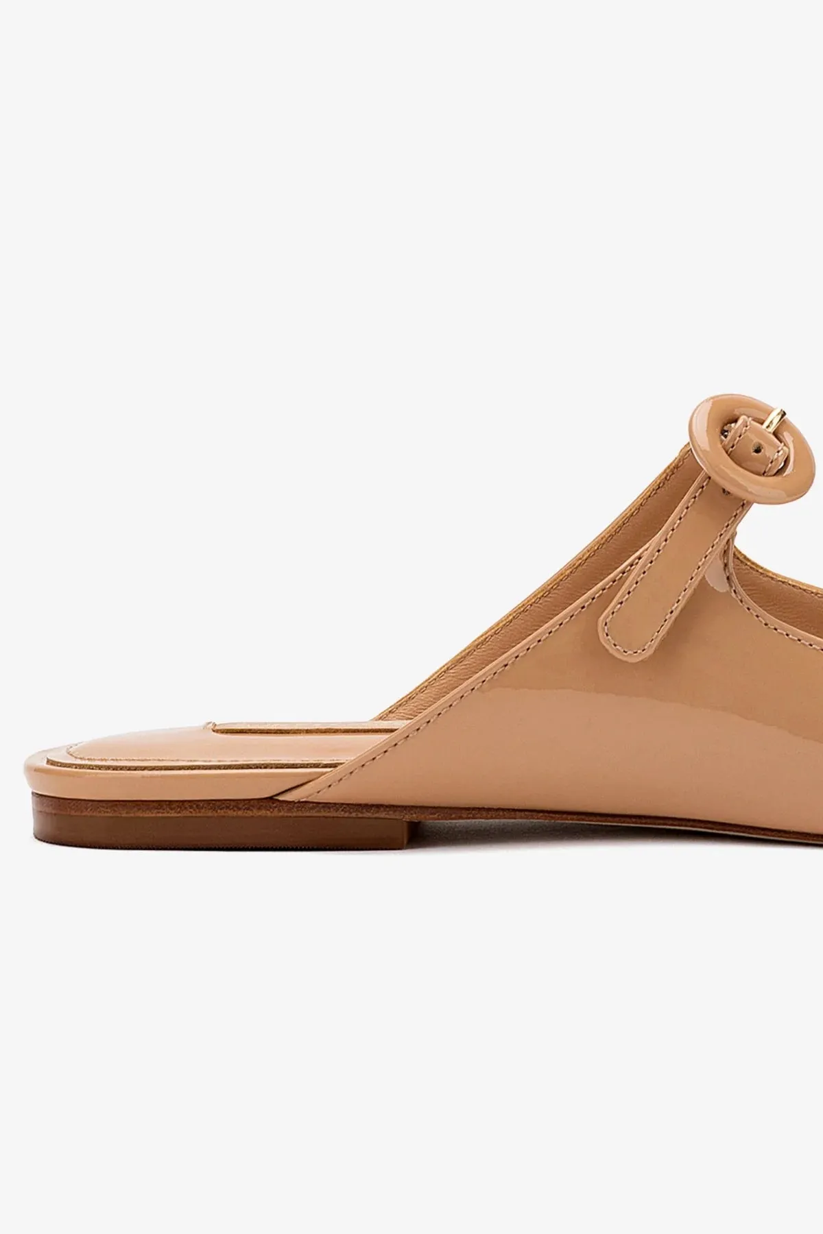 Blair Flat Mule In Tan Patent Leather Cushioned Walk