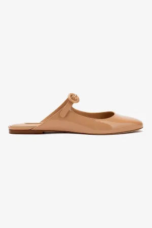 Stylish Basic Footwear Stylish Cushion Blair Flat Mule In Tan Patent Leather