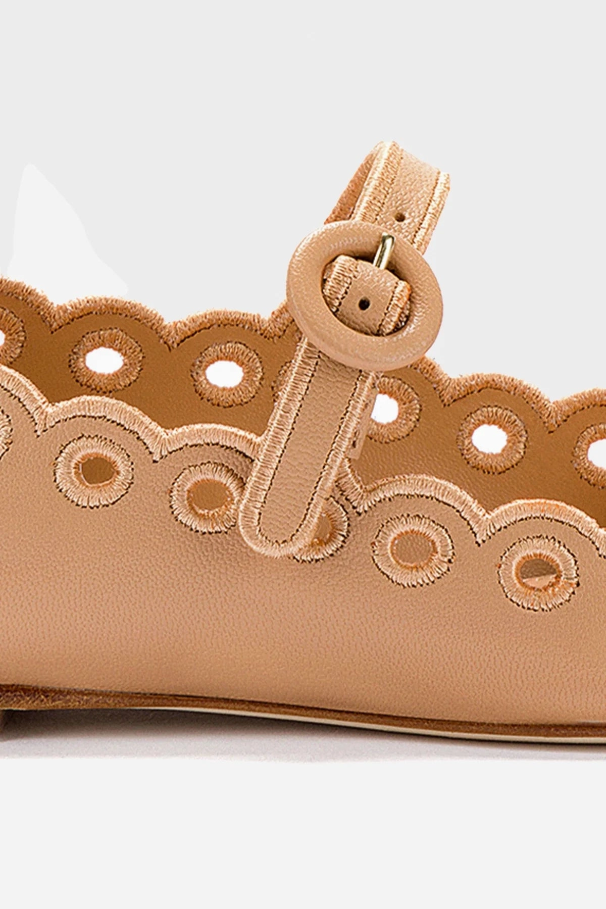 Blair Broderie Ballet Flat In Tan Leather Soft Lining