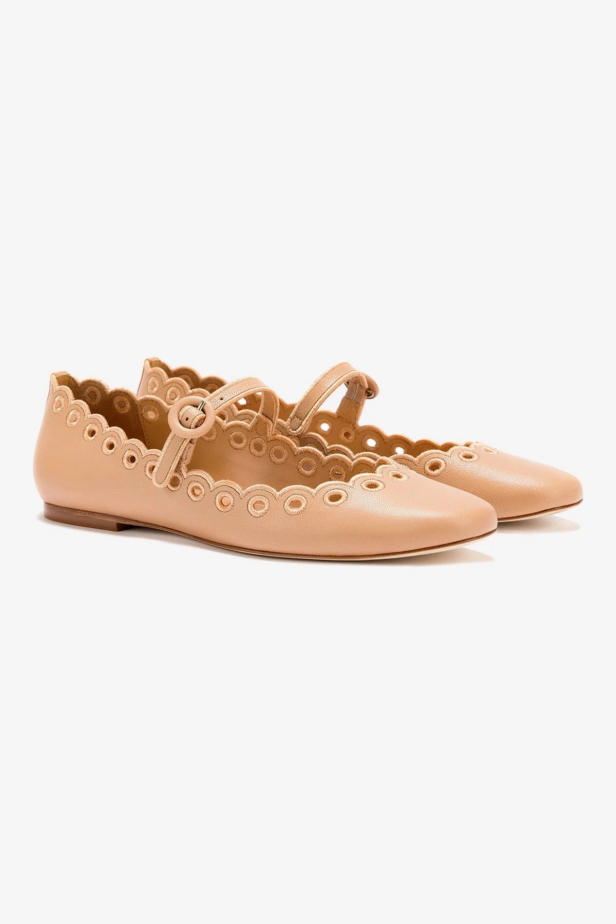 Blair Broderie Ballet Flat In Tan Leather Soft Lining
