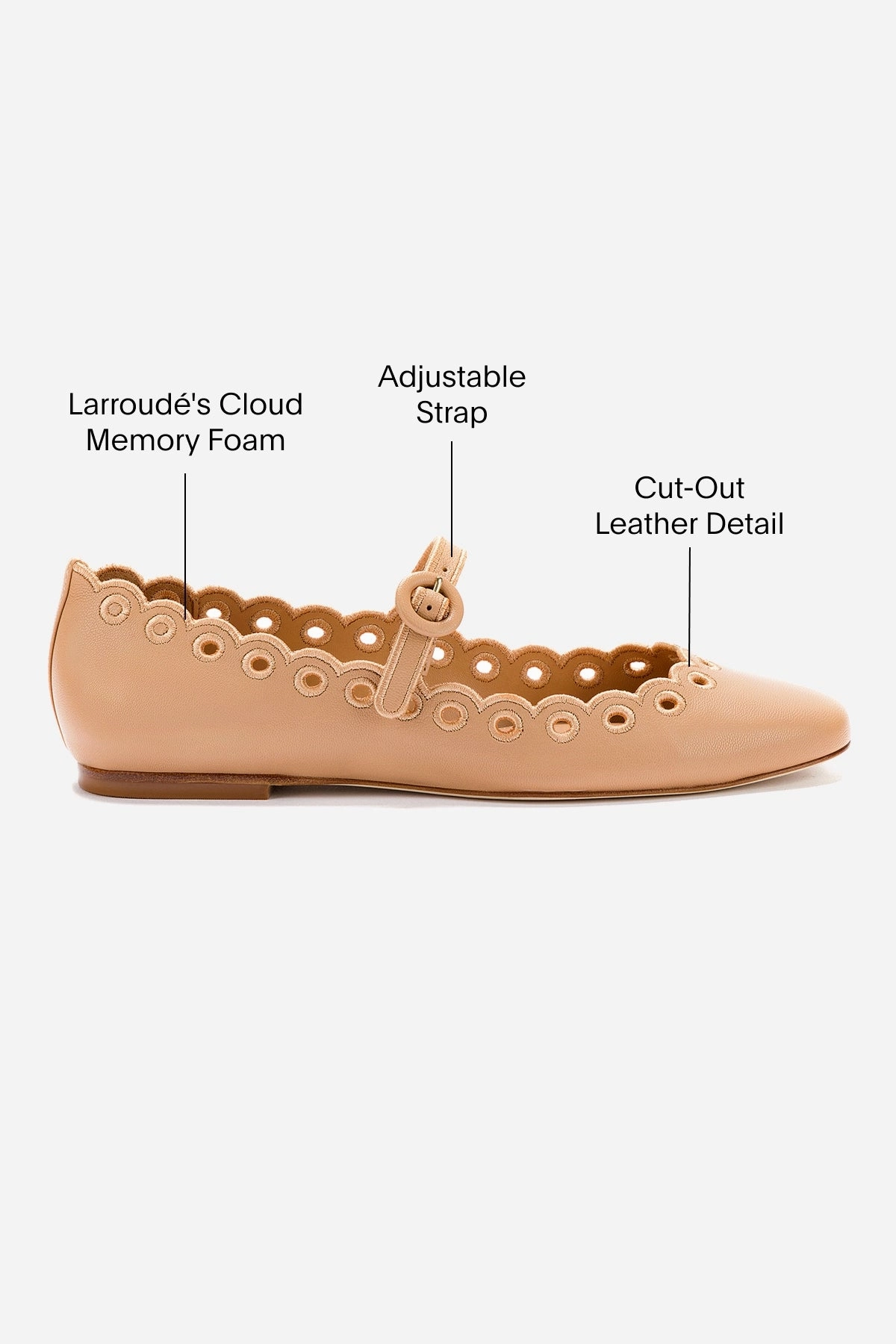 Blair Broderie Ballet Flat In Tan Leather Soft Lining