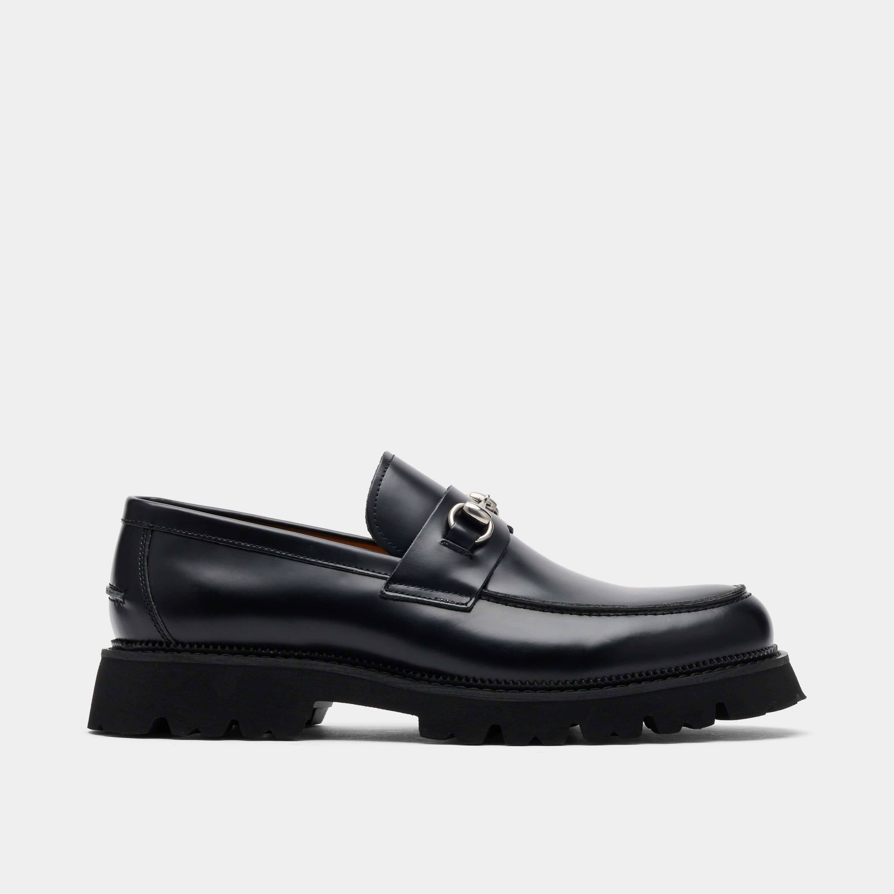 Versatile Design Blake Black Leather Lug Bit Loafers