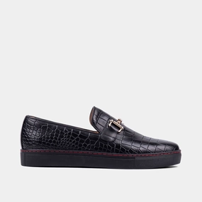 Boardwalk Black Crocskin Leather Horse-Bit Sneakers Street Breeze