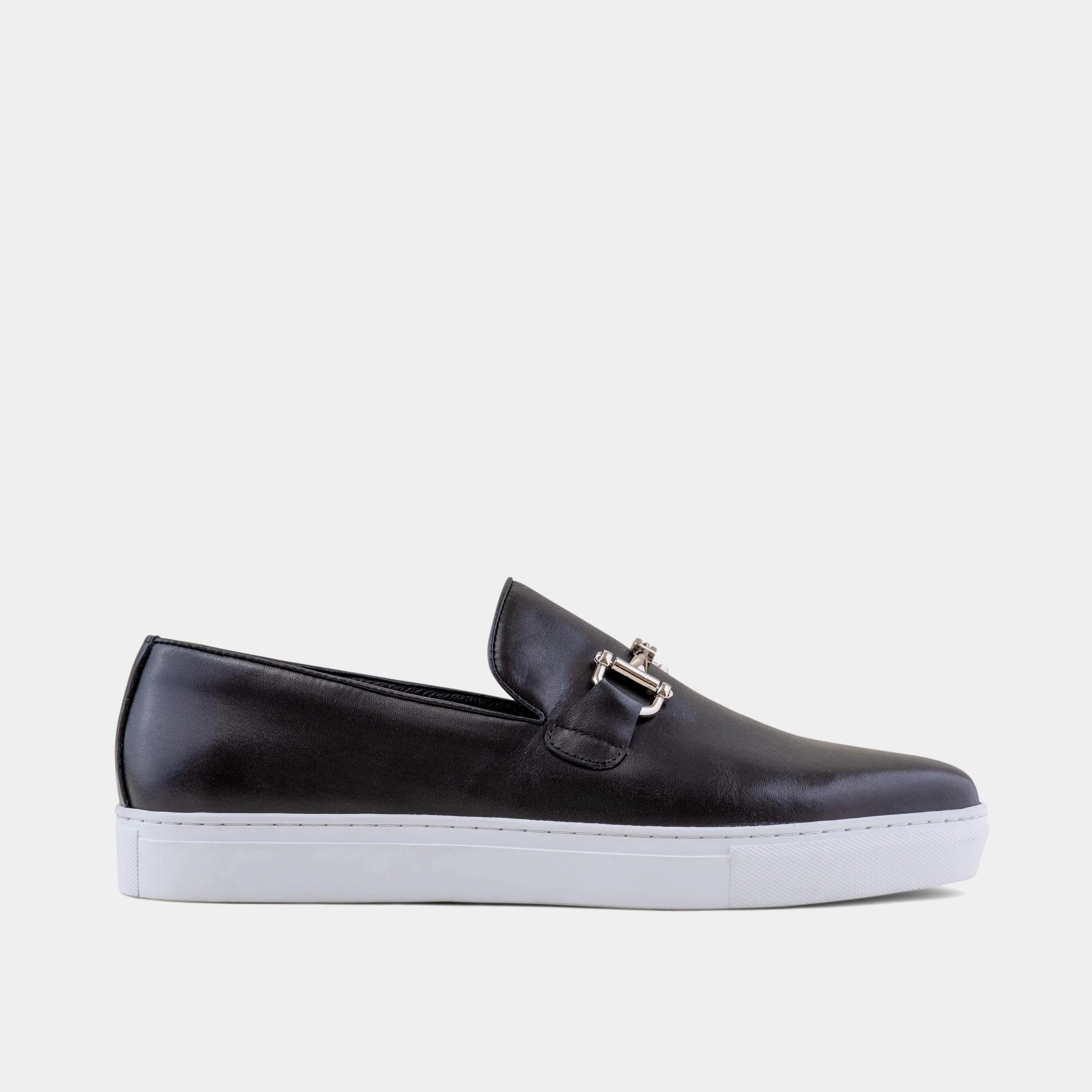 Boardwalk Black Leather Horse-Bit Sneakers All Day Wear