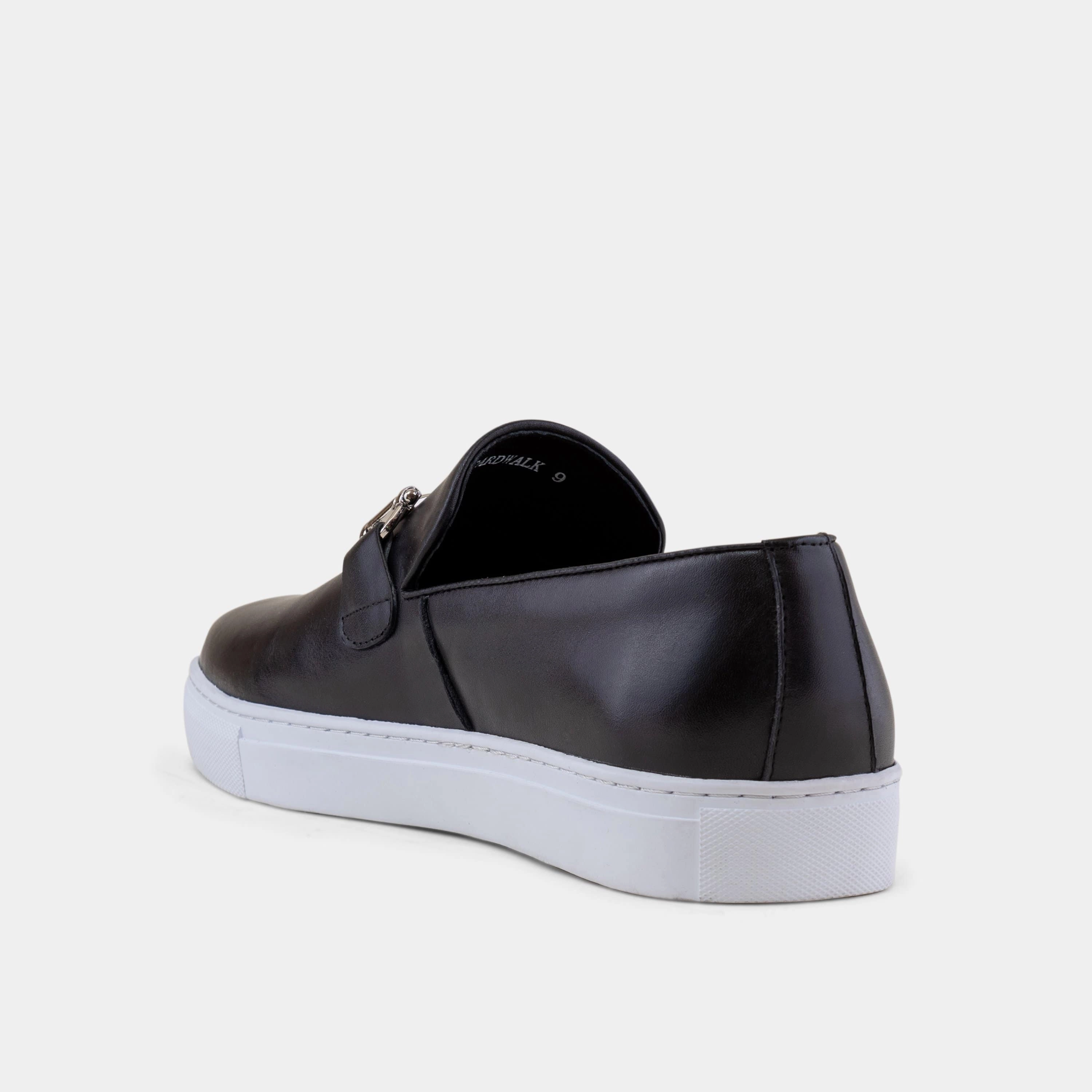 Boardwalk Black Leather Horse-Bit Sneakers Supportive Cushioning