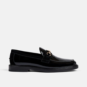 Platform Style Boardwalk Black Patent Leather Horse-Bit Loafers