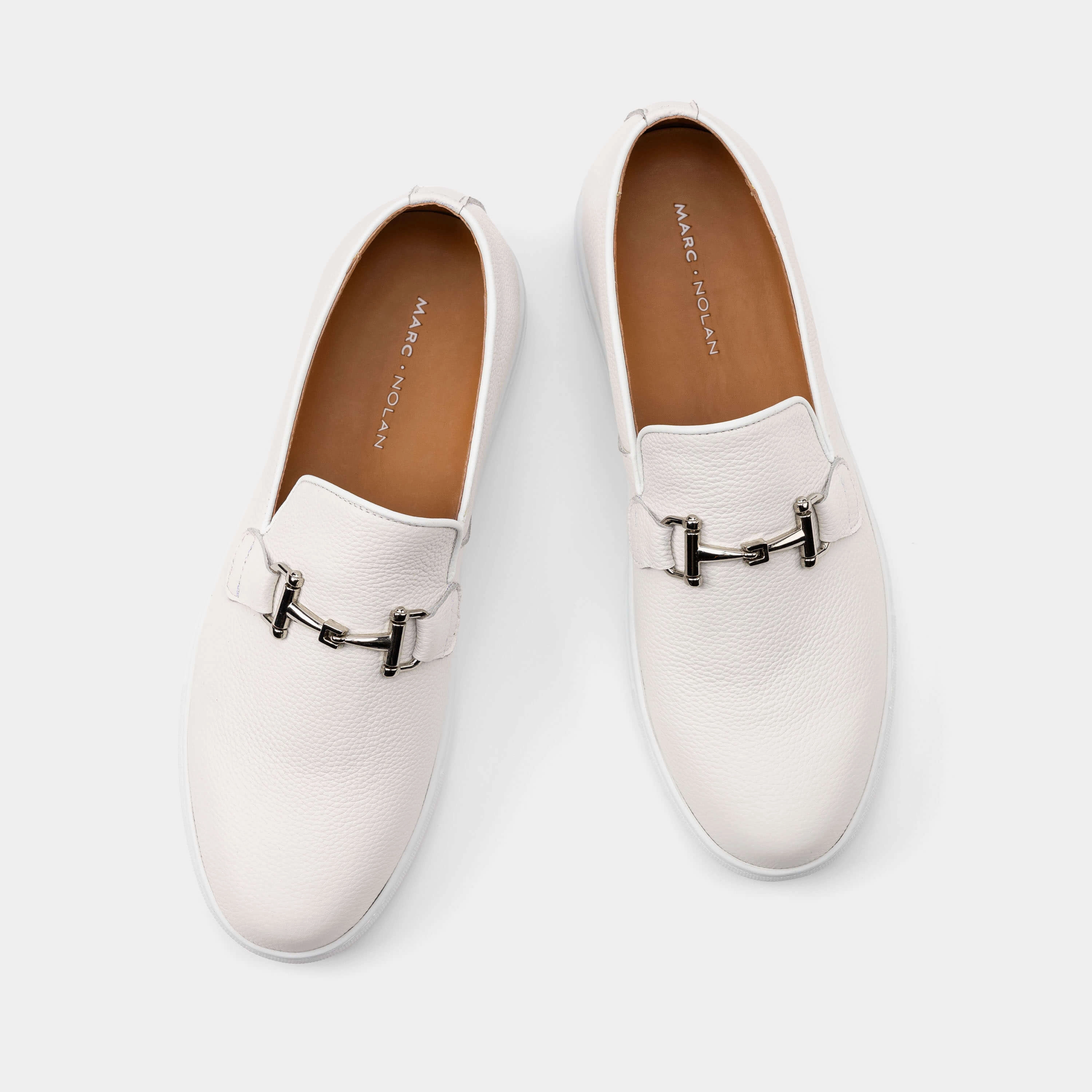 Boardwalk White Leather Horse-Bit Sneakers Soft Suede